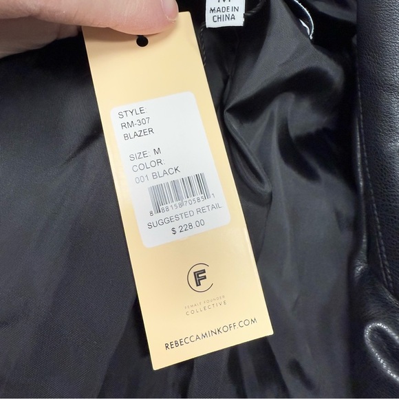 NWT Rebecca Minkoff Vegan Lambskin Leather Blazer Size M Black Single Breasted - Picture 8 of 12